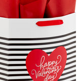 13" Large Valentine's Day Gift Bags with Tissue Paper (2 Bags: Vintage Red Truck, Black and White Stripes) for Adults, Spouse, Husband, Boyfriend