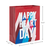 15" Extra Large Valentine's Day Gift Bags (2 Bags: "Happy Heart Day," Jewel-Tone Stripes) for Kids, Galentines Day, Spouse