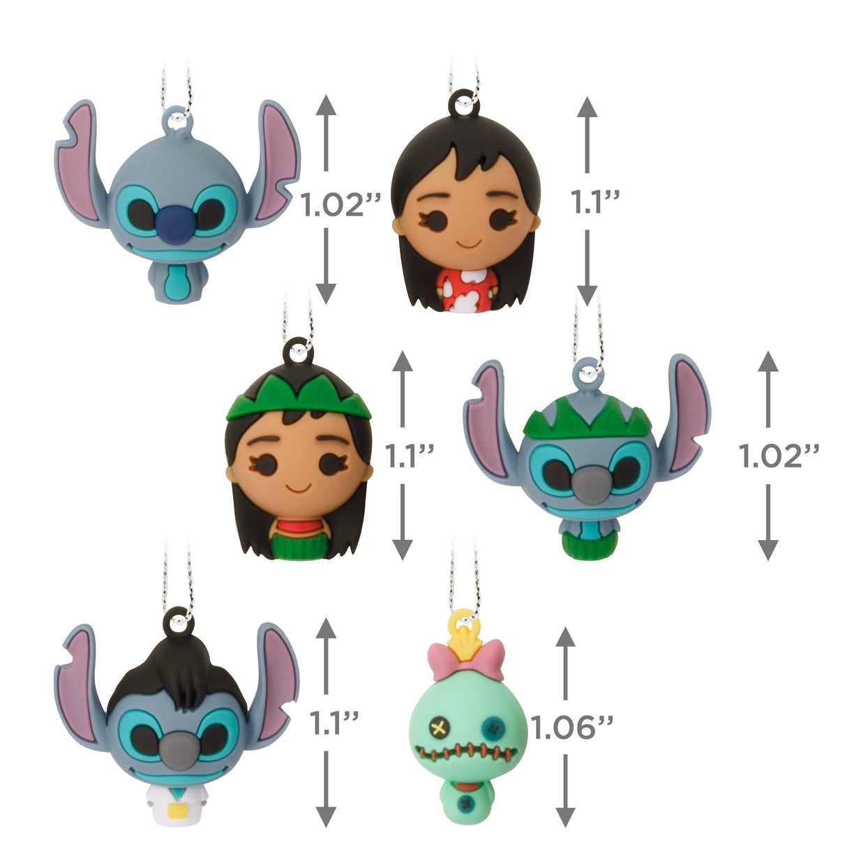 Disney Lilo & Stitch Mini Christmas Ornaments, Shatterproof, Set of 6