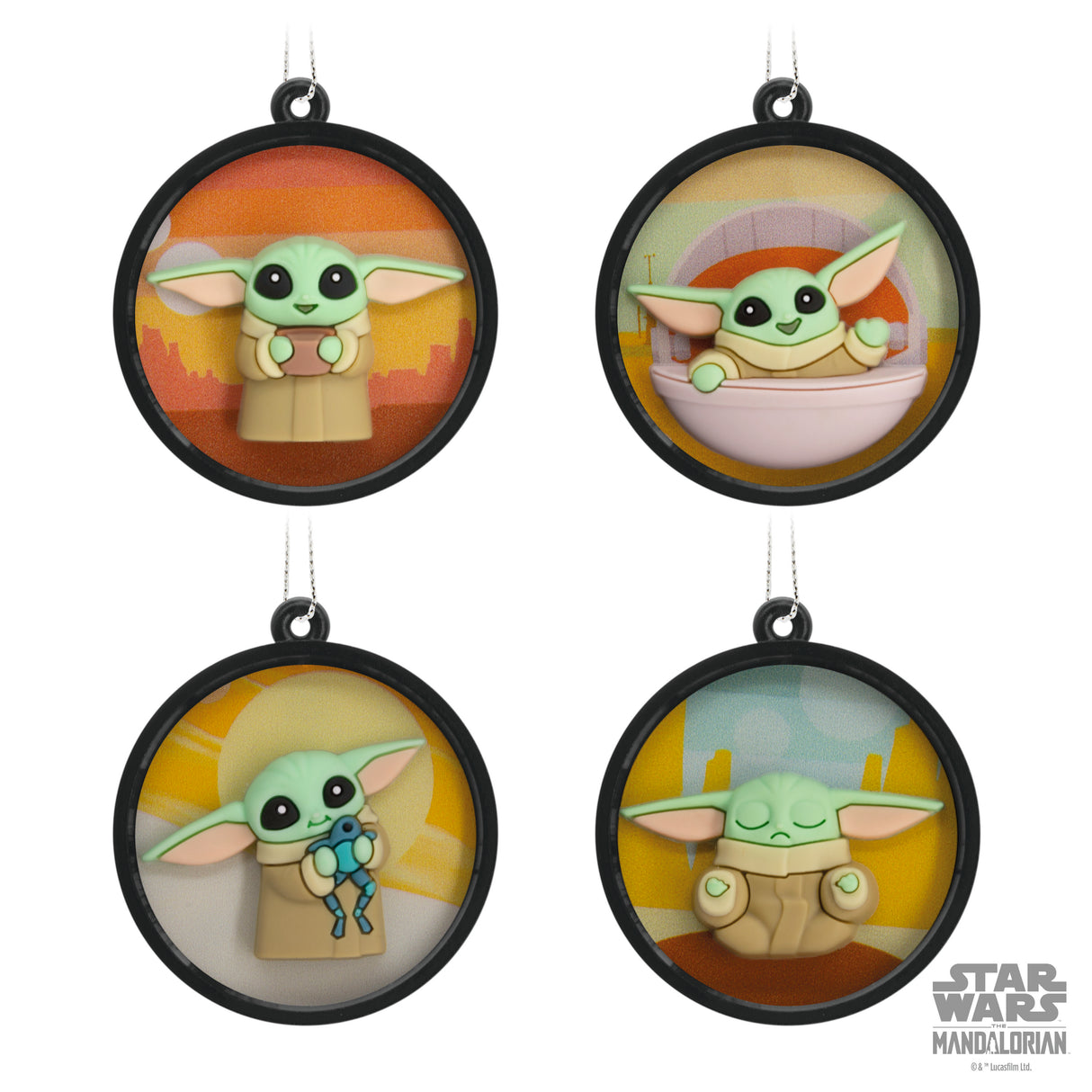 Star Wars: The Mandalorian Grogu Scenes Mini Christmas Ornaments, Shatterproof, Set of 4