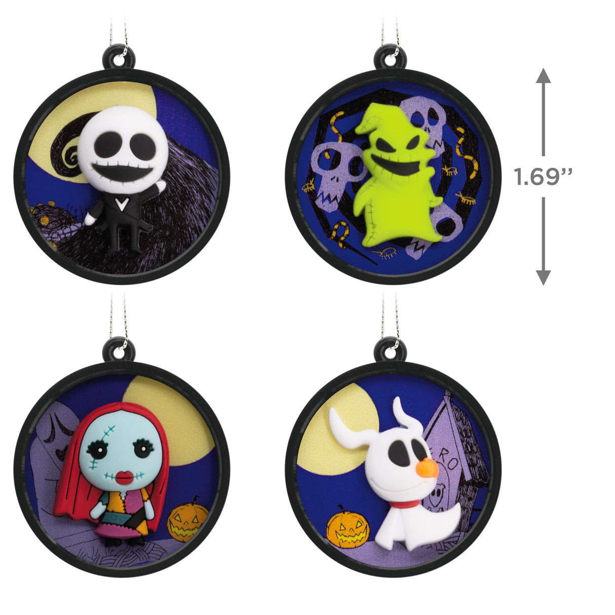 Disney Tim Burton's The Nightmare Before Christmas Scenes Mini Christmas Ornaments, Shatterproof, Set of 4