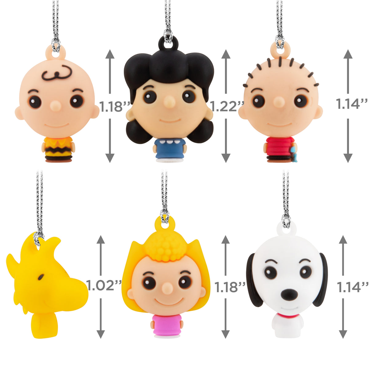 Peanuts Mini Christmas Ornaments, Shatterproof, Set of 6