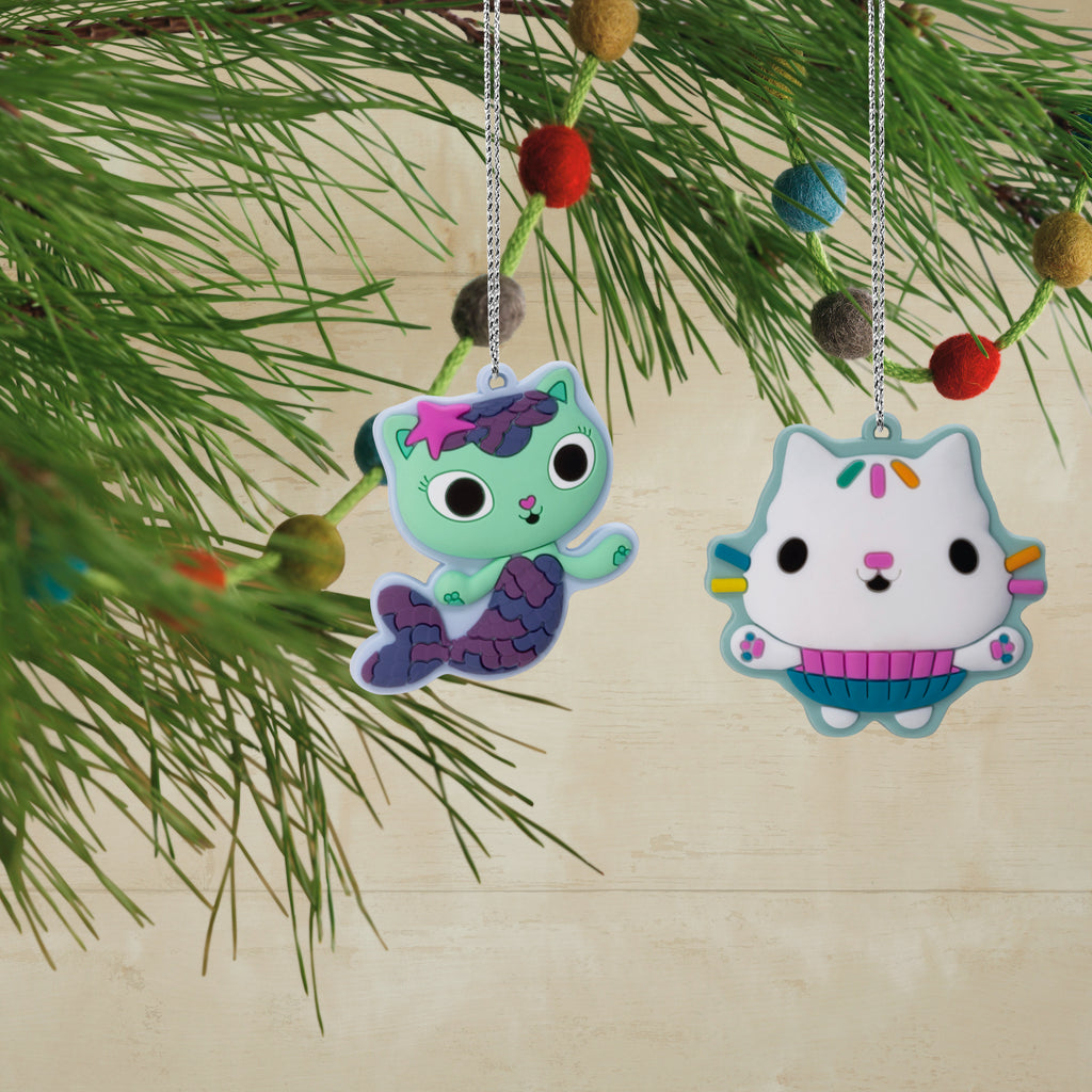 Hallmark DreamWorks Animation Gabby's Dollhouse 5" Miniature Christmas Tree Topper and 1.7" Mini Ornaments, Set of 5, Shatterproof