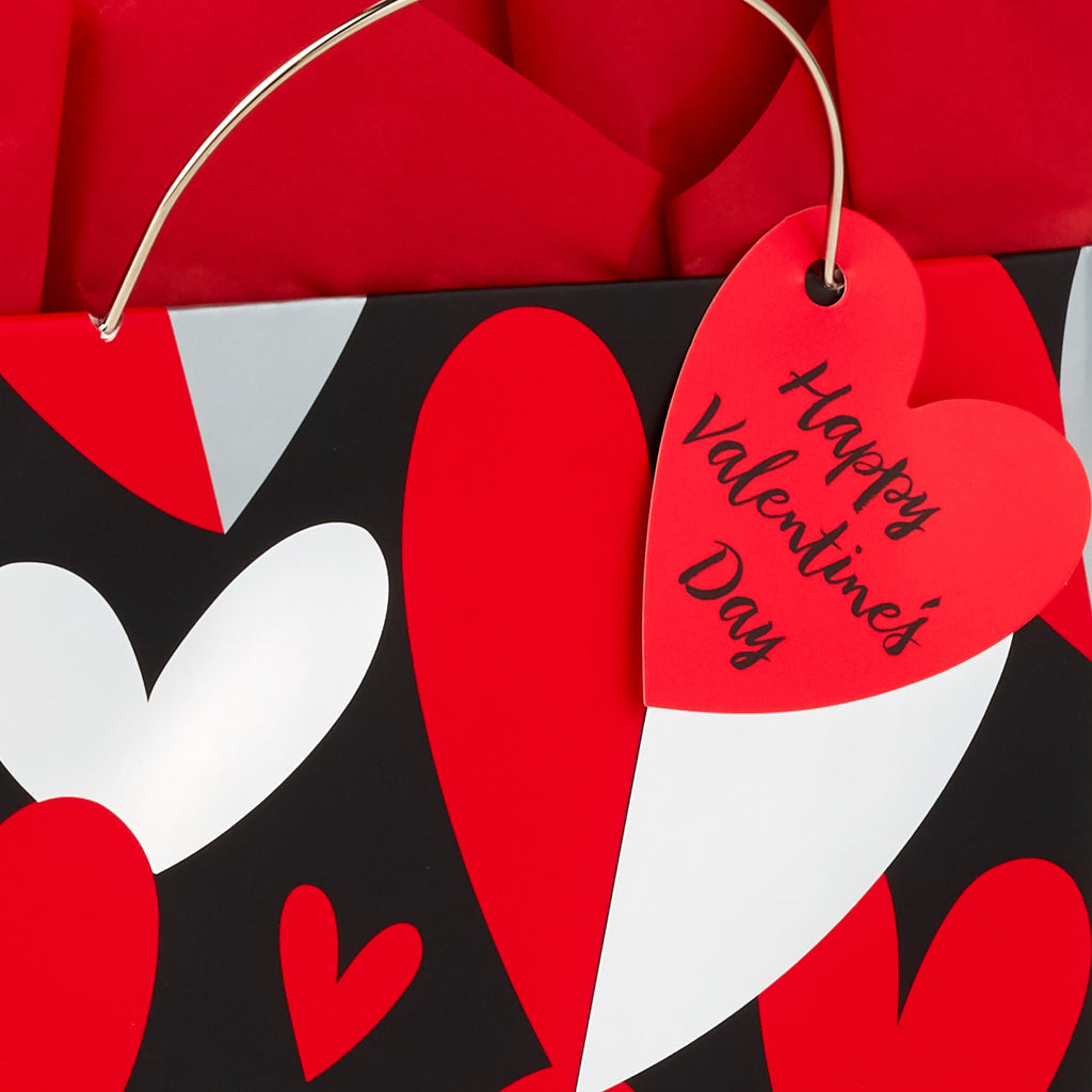 Hallmark 9" Medium Valentine's Day Gift Bag with Tissue Paper (Red & Silver Heart) for Husband, Wife, Boyfriend, Girlfriend