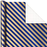 Hallmark All Occasion Wrapping Paper Bundle with Cut Lines on Reverse - Dark Blue and Gold (3-Pack: 105 sq. ft. ttl.) for Birthdays, Weddings, Valentine's Day, Graduations, Father's Day