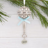 Hallmark Christmas Ornament (Baby's First Christmas Silver Rattle With Blue Ribbon 2025, Metal)