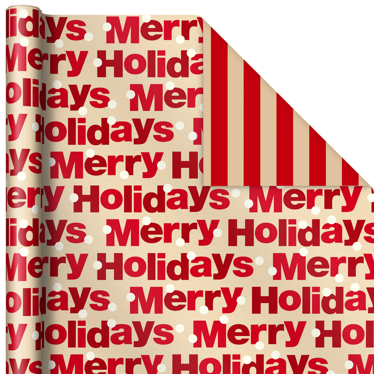 Reversible Christmas Wrapping Paper (3 Rolls: 120 sq. ft. ttl) "Merry Holidays," Snowflakes, Snowmen, Red Stripes