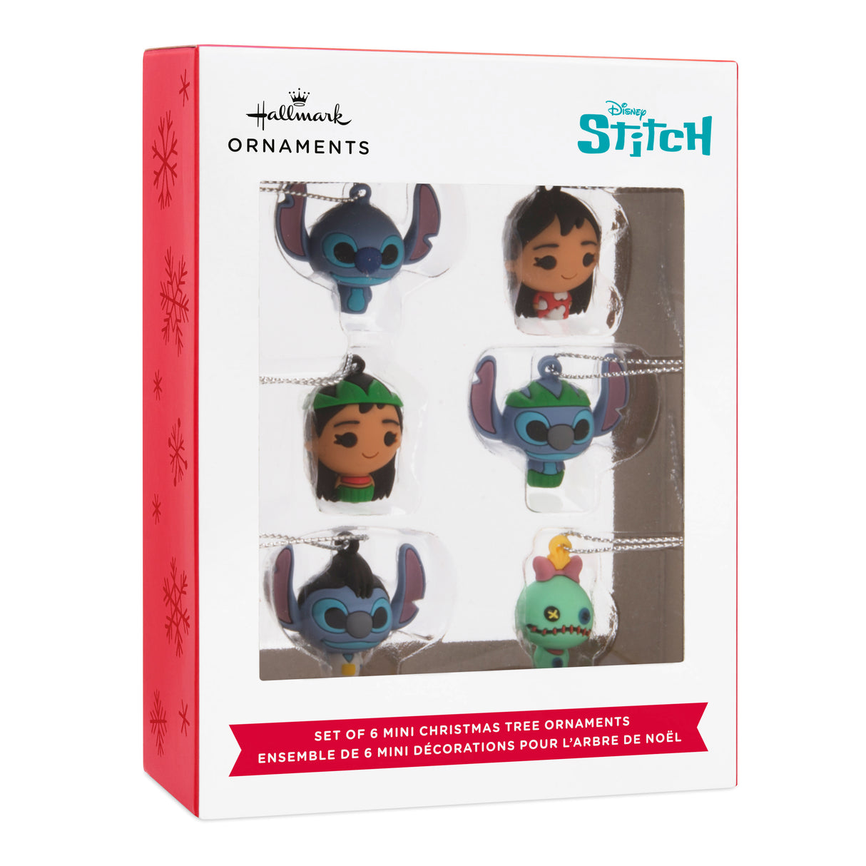 Disney Lilo & Stitch Mini Christmas Ornaments, Shatterproof, Set of 6