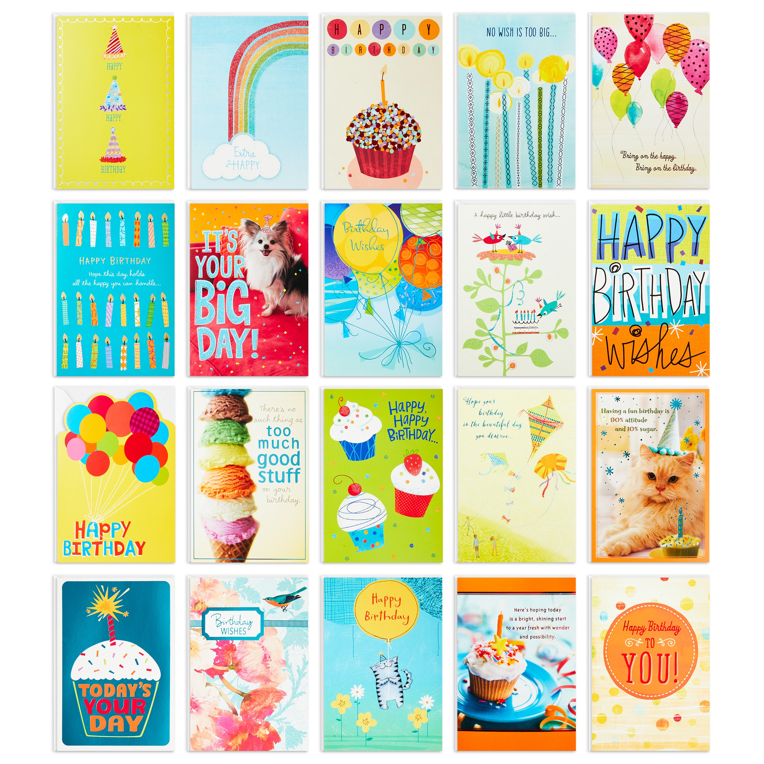 Birthday Cards Assortment, 20 Cards with Envelopes (Refill Pack for Card Organizer Box)