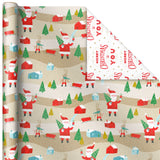 Reversible Christmas Wrapping Paper (3 Rolls: 120 sq. ft. ttl) Rustic Santa, Papercraft Snowmen, Candy Canes, Stripes, Snowflakes, "Merry Christmas to You"