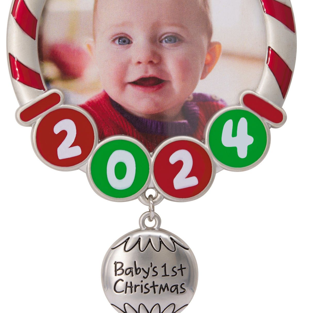 Baby's First Christmas Red and Green 2024 Photo Frame Christmas Ornament, Metal