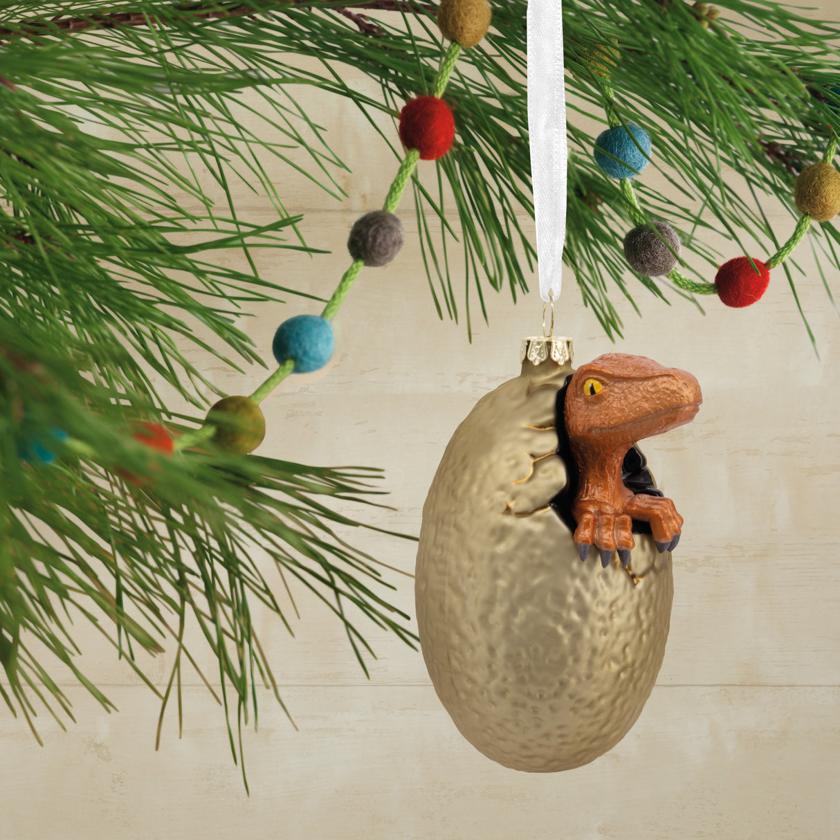 Jurassic Park Raptor Egg Hatching Christmas Ornament, Blown Glass