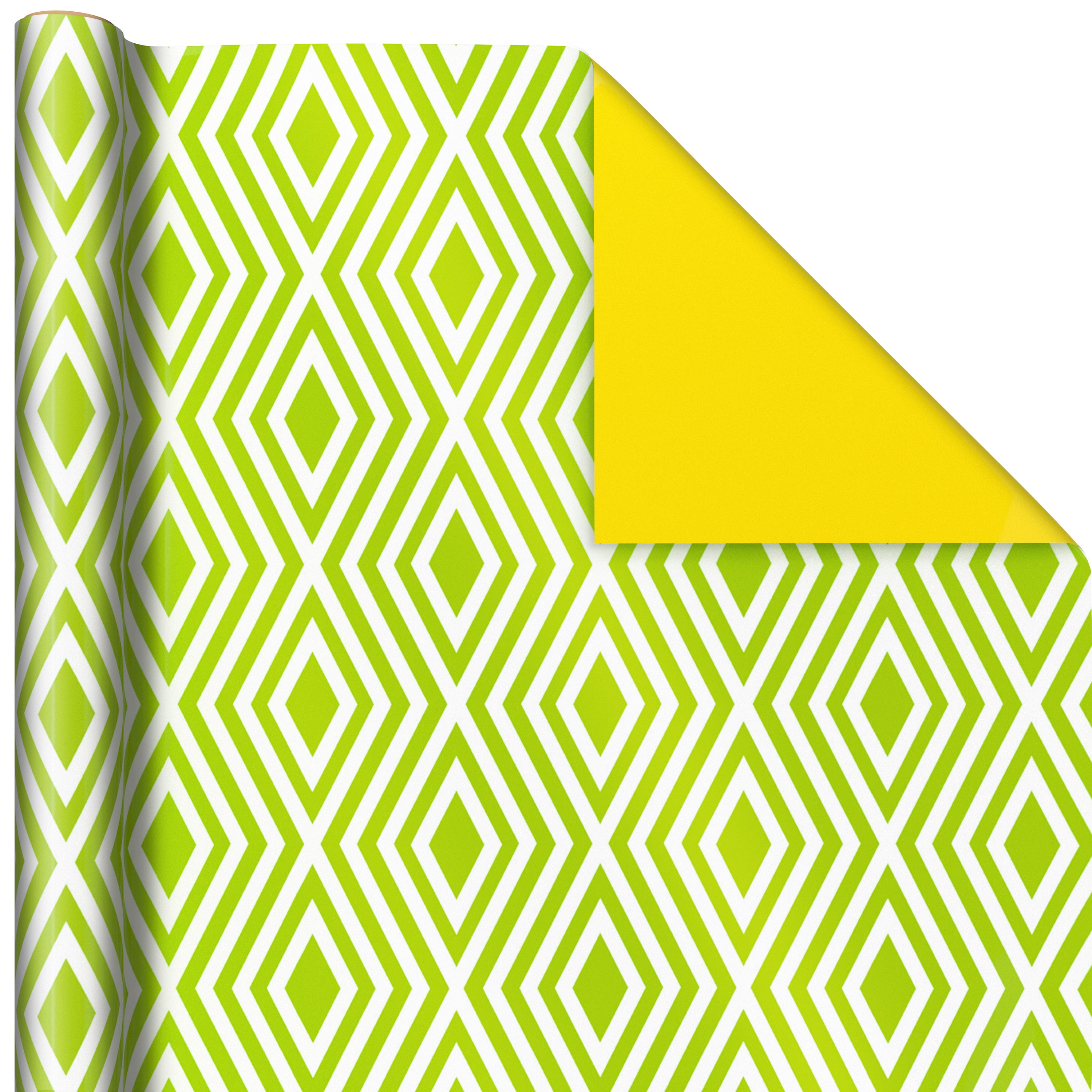 Hallmark All Occasion Reversible Wrapping Paper Bundle - Solids & Dots, Diamonds, Triangles (3 Rolls; 75 sq. ft. ttl) Yellow, Orange, Blue, Black and White