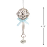 Hallmark Christmas Ornament (Baby's First Christmas Silver Rattle With Blue Ribbon 2025, Metal)