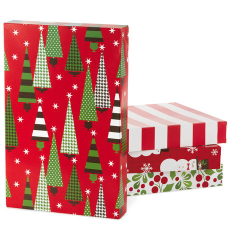 Christmas Gift Box Assortment - Pack of 12 Patterned Shirt Boxes with Lids for Wrapping Gifts