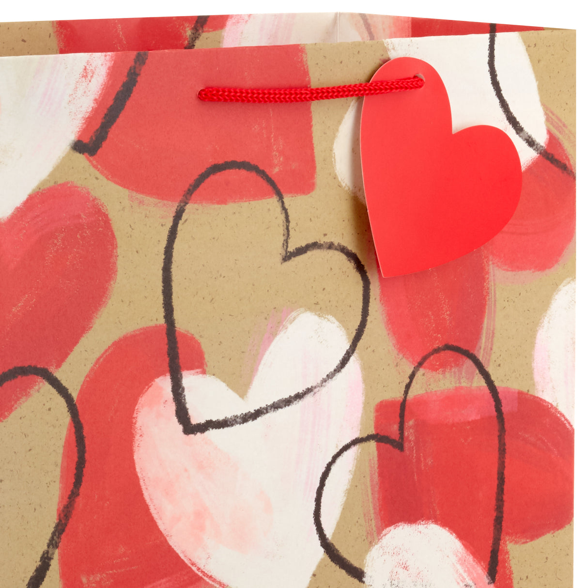 Hallmark 13" Large Kraft Valentine's Day Gift Bags (4 Bags, 2 Designs: Happy Heart Day, Rustic Hearts) for Kids, Adults, Galentine's Day, Weddings