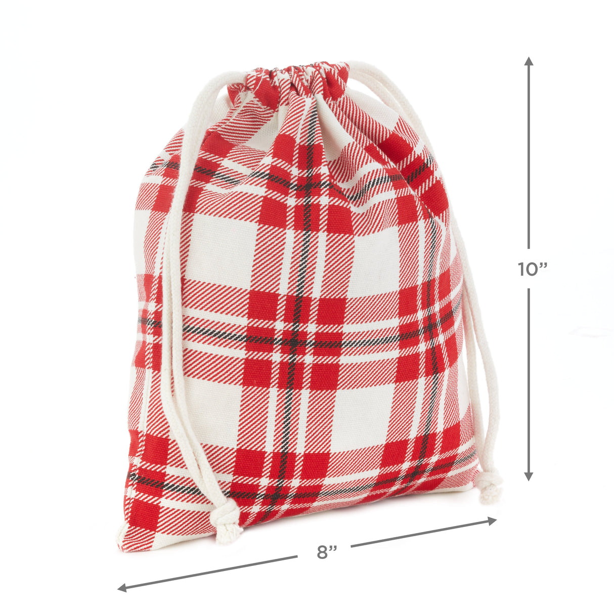 10" Drawstring Fabric Gift Bags (3 Plaid Bags: Red, Blue, Green) for Christmas, Hanukkah, Birthdays, Housewarming Gifts