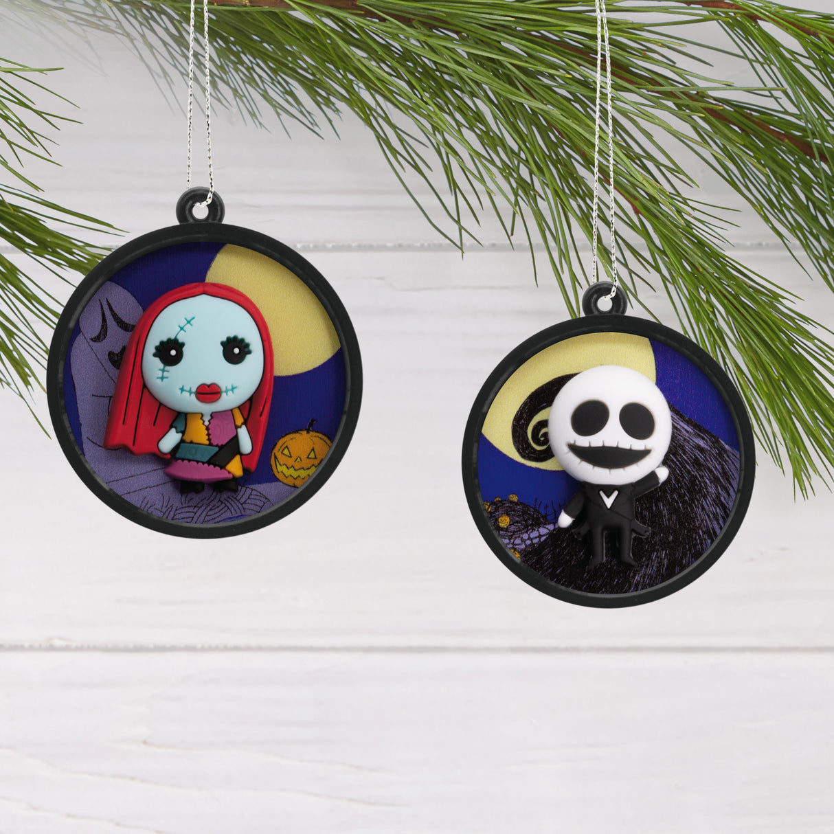 Disney Tim Burton's The Nightmare Before Christmas Scenes Mini Christmas Ornaments, Shatterproof, Set of 4