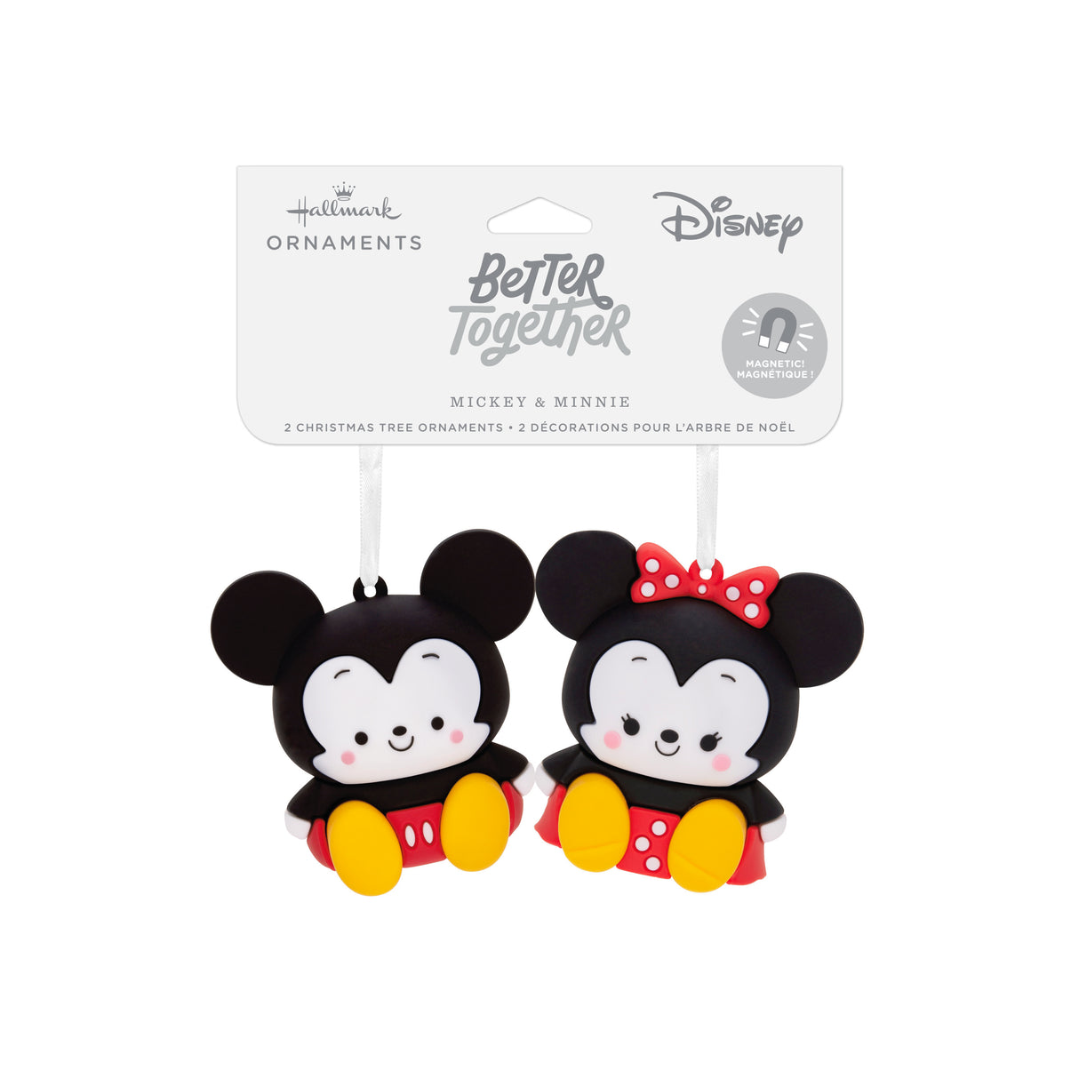 Better Together Disney Mickey and Minnie Magnetic Christmas Ornaments, Set of 2, Shatterproof