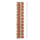 Kraft Christmas Wrapping Paper with Cutlines on Reverse (4 Rolls: 88 sq. ft. ttl) Red Trucks, Snowflakes, Red Stripes, Merry Christmas