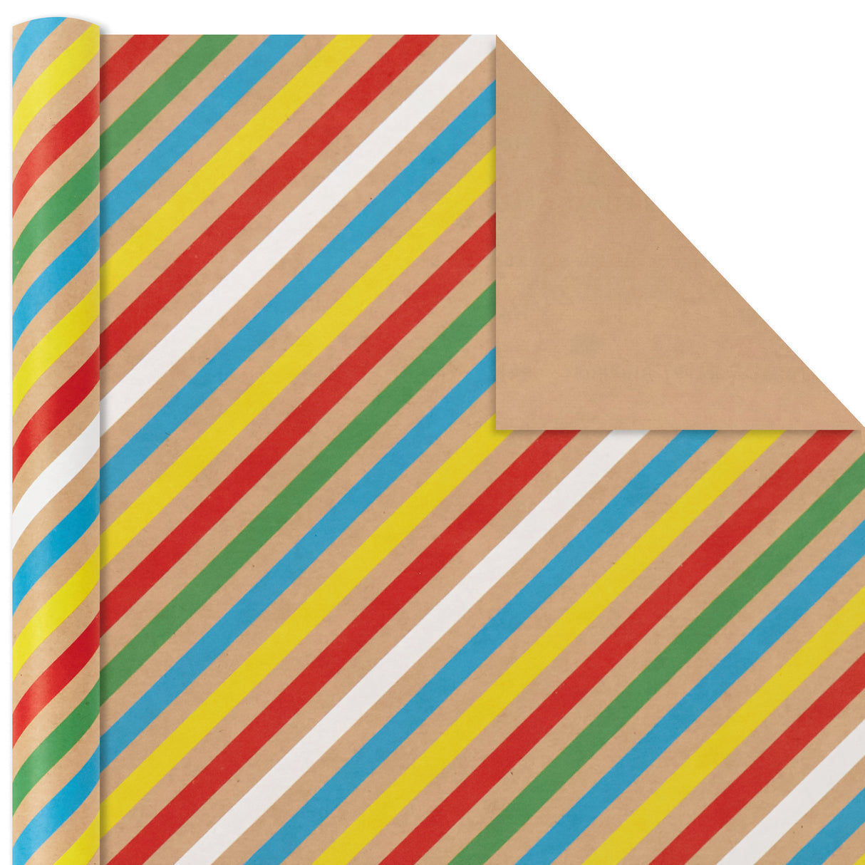 Hallmark All Occasion Kraft Wrapping Paper Bundle: Birthday, Stripes, Dots with Kraft on Reverse (3-Pack: 105 sq. ft. ttl.) for Valentines Day, Kids Parties, Crafts, DIY Decorations and More