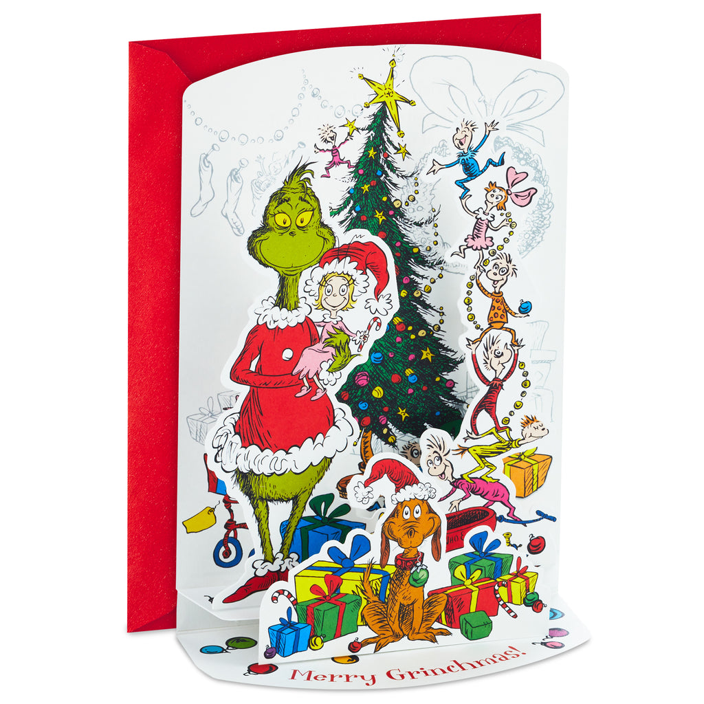 Grinch Boxed Christmas Cards, Merry Grinchmas Paper Craft (8 Displayable Pop Up Cards and Envelopes)
