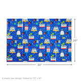 Flat Birthday Wrapping Paper Sheets with Cutlines on Reverse (12 Folded Sheets with Sticker Seals) Happy Birthday, Red Confetti, Blue with Cakes