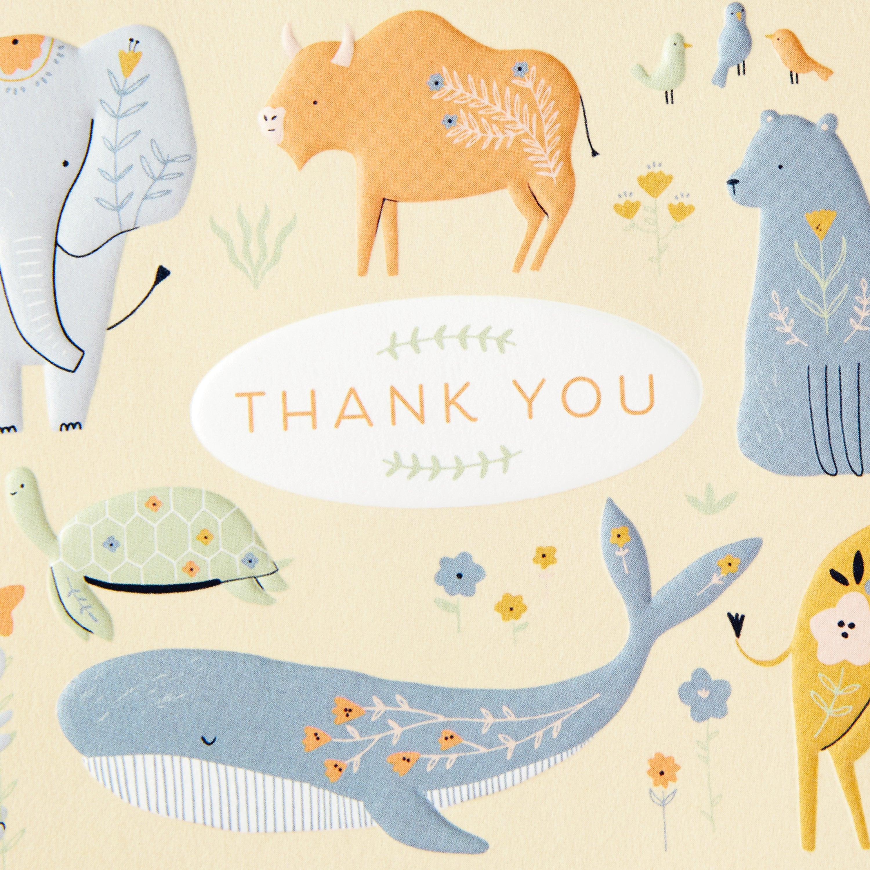 Baby Shower Thank You Cards, Painted Animals (20 Cards with Envelopes for Baby Boy or Baby Girl) Elephant, Koala, Giraffe, Whale, Turtle