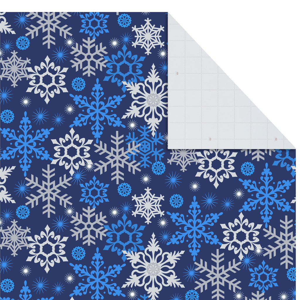 Flat Christmas Wrapping Paper Sheets with Cutlines on Reverse and Gift Tag Seals (12 Folded Sheets, 16 Gift Tag Stickers) Blue and Silver Snowflakes, Deer Forest Scene, Blue Tartan Plaid