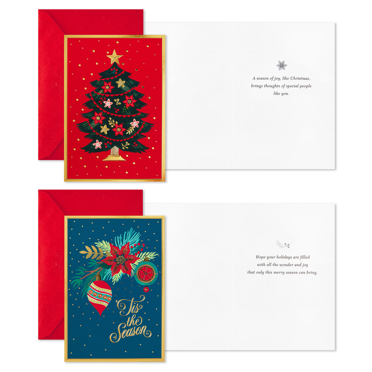 Boxed Christmas Cards Assortment, Festive Foil (40 Cards and Envelopes)