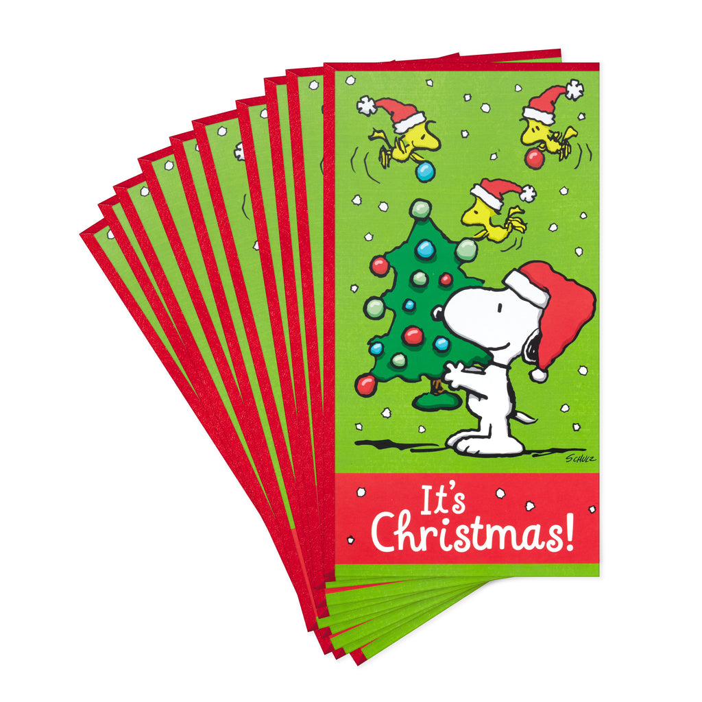 Peanuts Pack of Christmas Money or Gift Card Holders, Snoopy Christmas Tree (10 Cards with Envelopes)