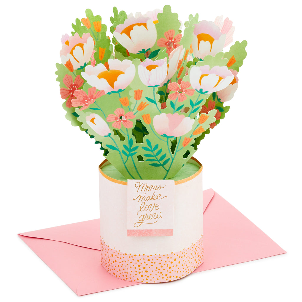 Paper Wonder Displayable Pop Up Birthday Card for Mom or Mothers Day Card (Pink and Gold Bouquet)