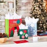 Holiday Gift Bag Assortment (8 Gift Bags: 3 Small 6", 3 Medium 9", 2 Large 13") Red, Green and Blue Ornaments, "Let It Snow," "Happy Holidays" with Snowman and Christmas Trees