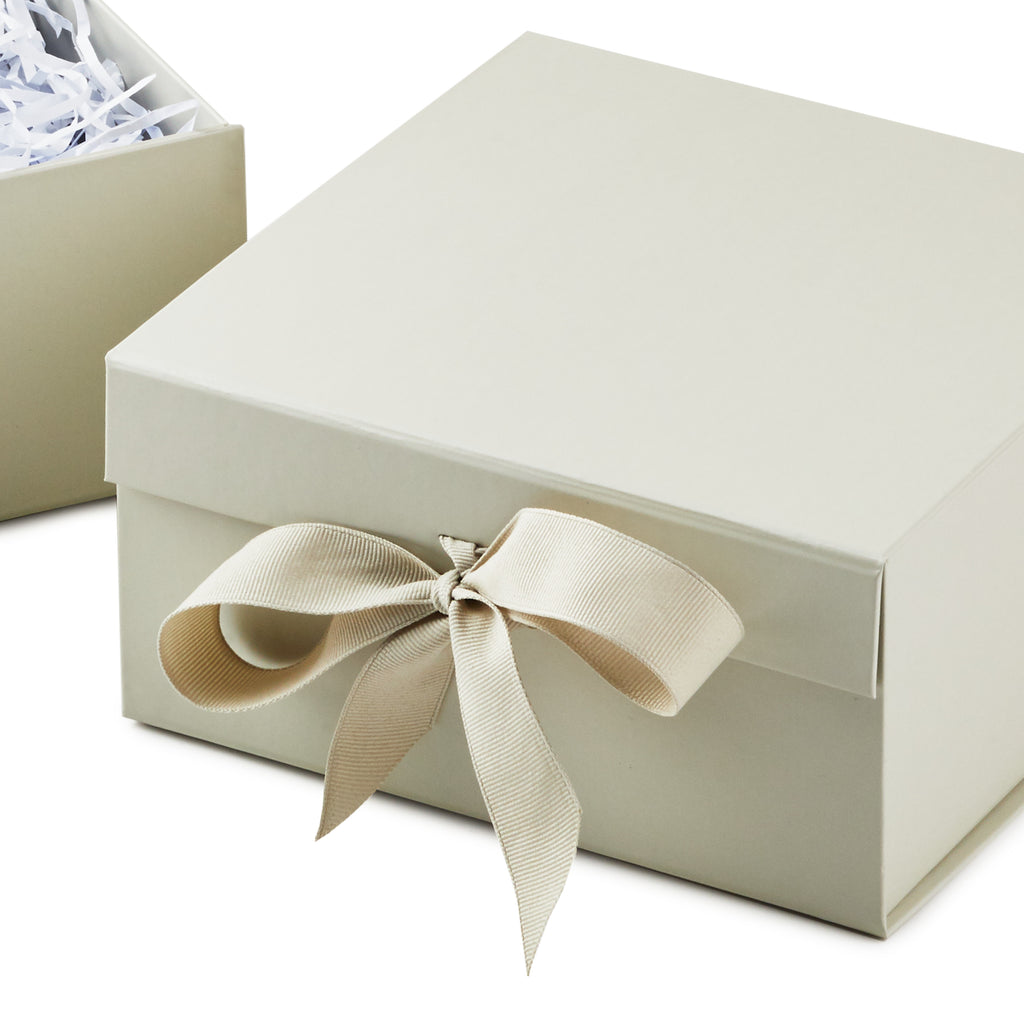 Hallmark Foldable Gift Box Bundle (2 Matching Boxes with Ribbon: Pearl White) for Weddings, Bridesmaids Gifts, Bridal Showers, Graduations