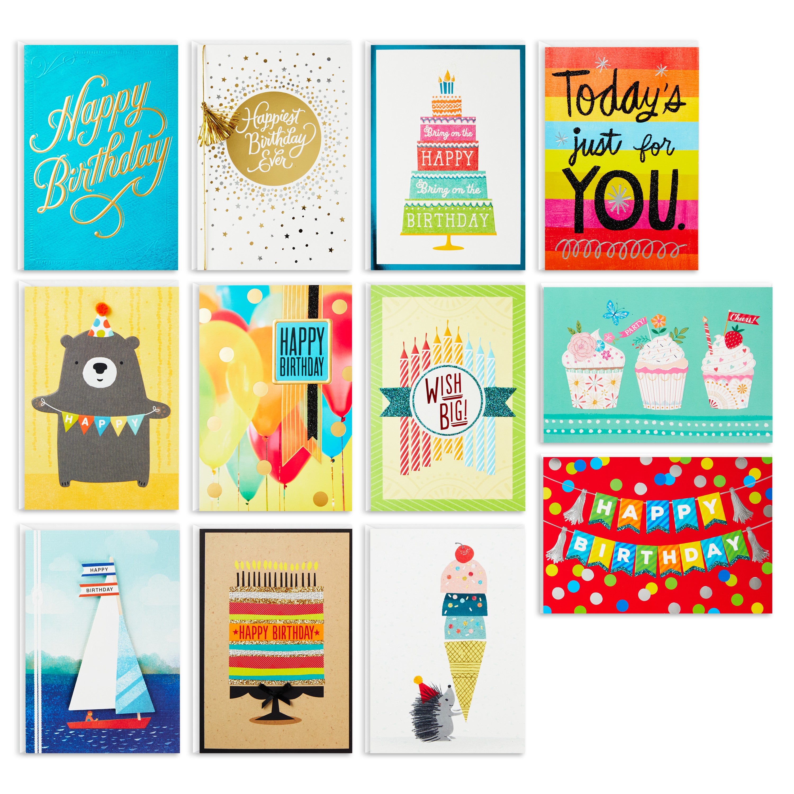 Birthday Cards Assortment, 12 Cards with Envelopes (Premium Refill Pack for Card Organizer Box)
