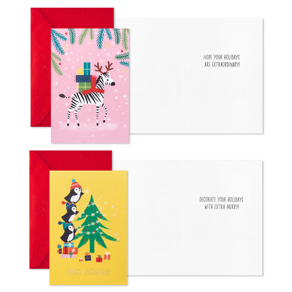 Boxed Christmas Cards Assortment, Colorful Vintage (6 Designs, 24 Cards with Envelopes)