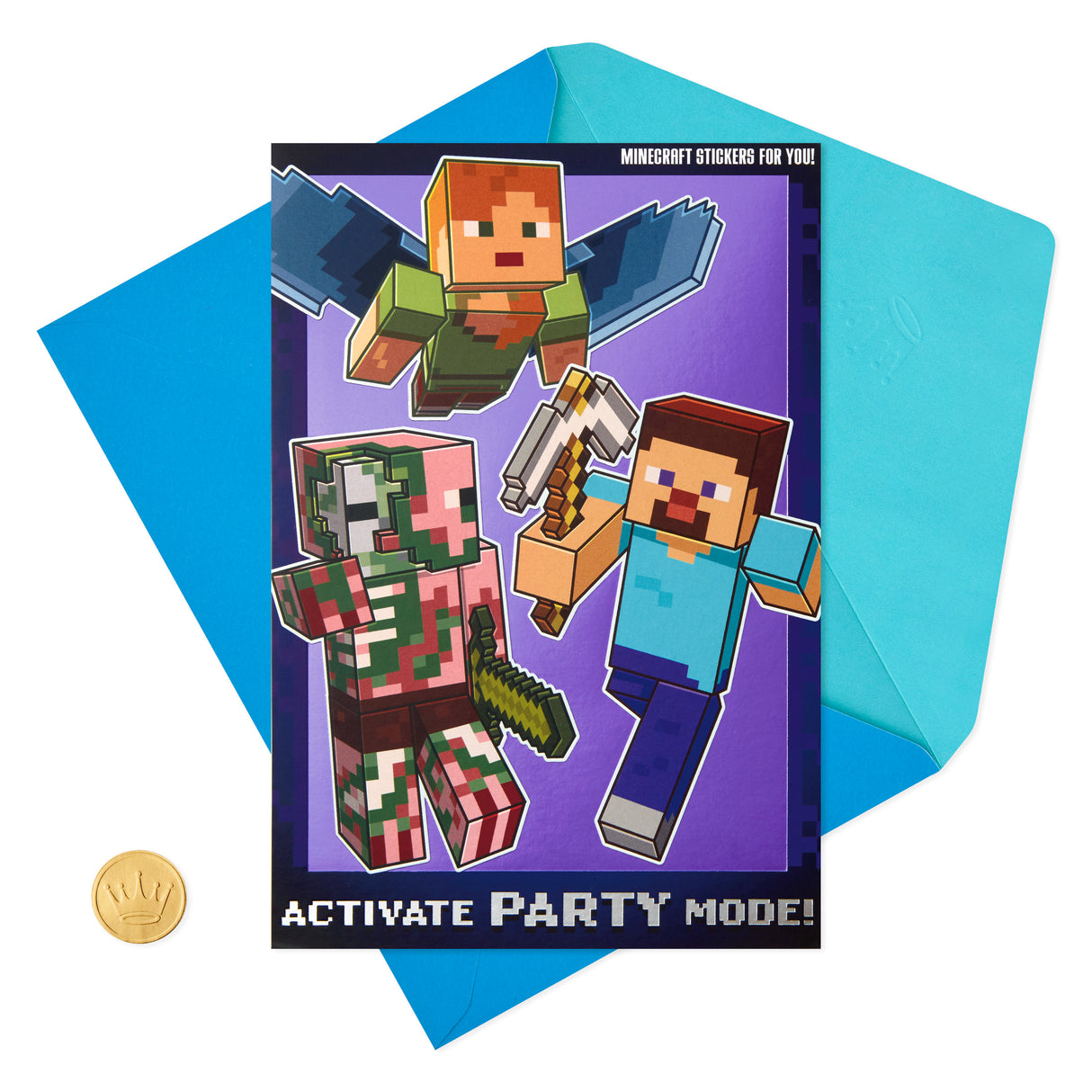 Minecraft Birthday Card for Kids with Stickers (Party Mode)