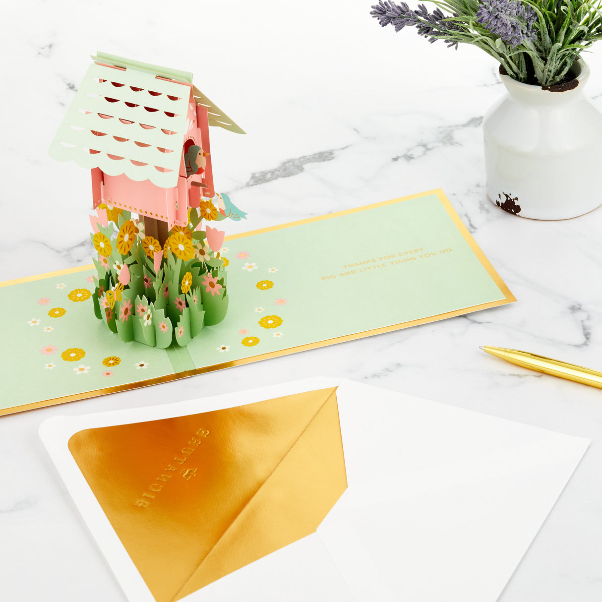 Signature Paper Wonder Pop Up Mothers Day Card or Birthday Card for Mom (Birdhouse)