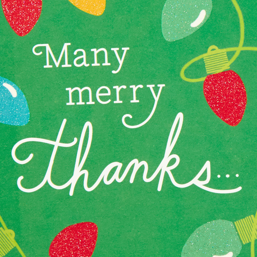 Pack of Christmas Thank You Cards, Merry Thanks (10 Cards with Envelopes)