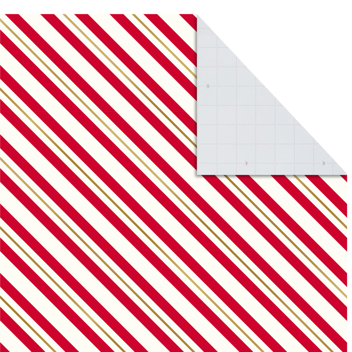 Flat Christmas Wrapping Paper Sheets with Cutlines on Reverse and Gift Tag Seals (12 Folded Sheets, 16 Gift Tag Stickers) Red, White and Gold Stripes, Santa Claus, Snowflakes on Plaid