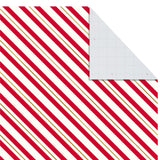 Flat Christmas Wrapping Paper Sheets with Cutlines on Reverse and Gift Tag Seals (12 Folded Sheets, 16 Gift Tag Stickers) Red, White and Gold Stripes, Santa Claus, Snowflakes on Plaid