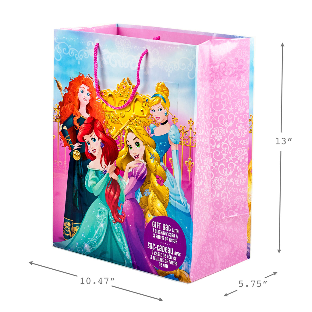 13" Large Gift Bag with Birthday Card and Tissue Paper (Disney Princesses)