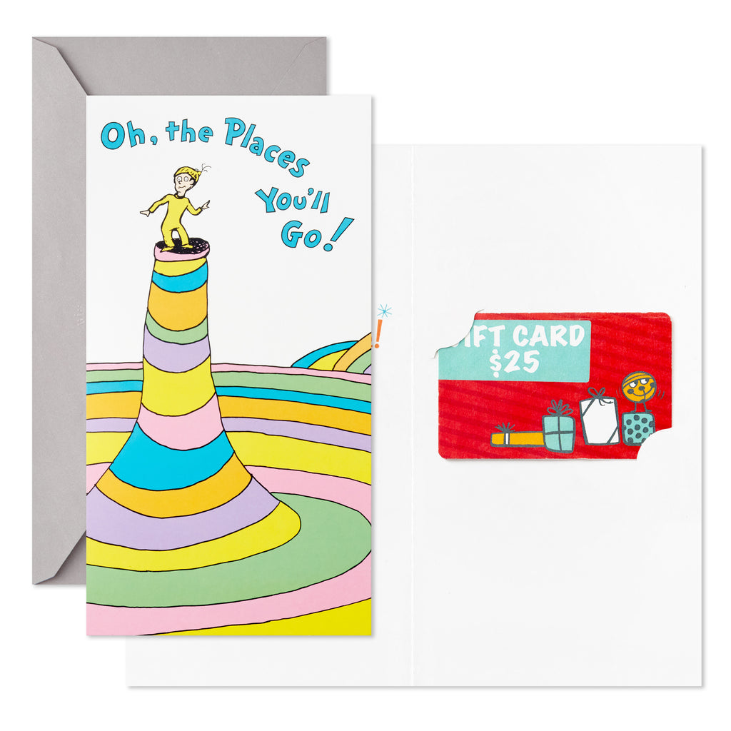 Dr. Seuss Pack of Graduation Card Money Holders or Gift Card Holders (Oh the Places You'll Go, 6 Cards with Envelopes)