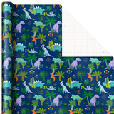 Kids Birthday Wrapping Paper (3 Rolls: 75 sq. ft. ttl) Pink Rainbows, Blue Dinosaurs, Yellow "Happy Birthday"