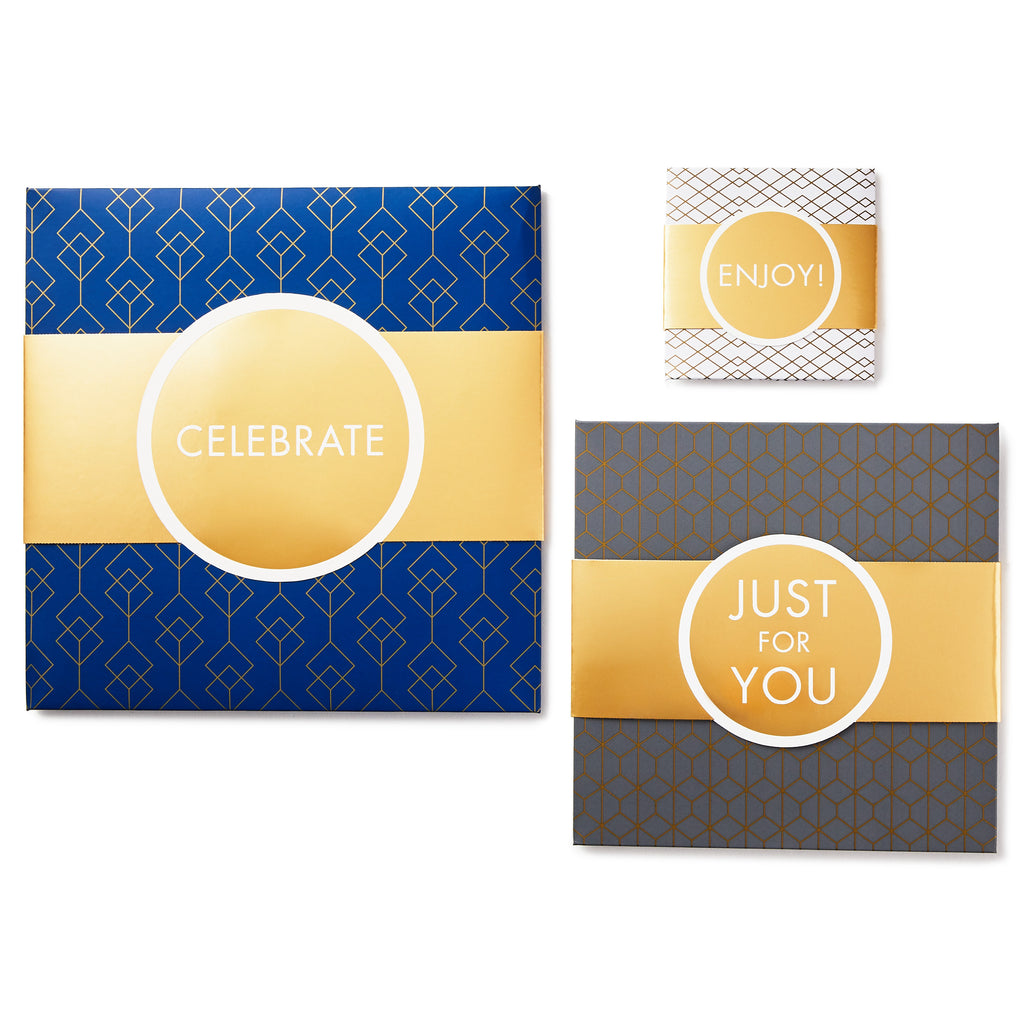 Hallmark Gift Boxes with Wrap Bands, Assorted Sizes (3-Pack: White, Gray, Navy) for Weddings, Graduations, Bridal Showers, Father's Day