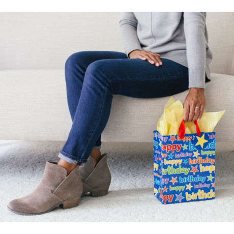 9" Medium Birthday Gift Bag with Tissue Paper (Blue Happy Birthday)