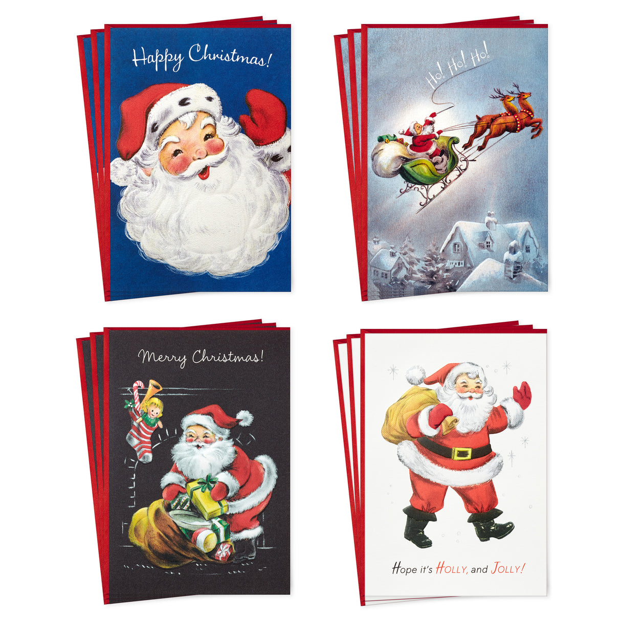 Boxed Christmas Cards, Vintage Santa Claus (4 Designs, 12 Cards and Envelopes)