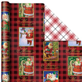 Reversible Christmas Wrapping Paper (3 Rolls: 120 sq. ft. ttl) Vintage Santa, Snowmen, Traditional Green, Red and White Plaids