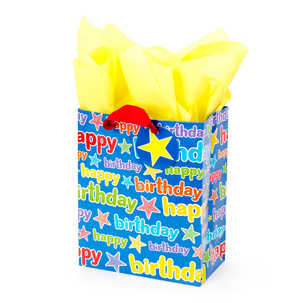 9" Medium Birthday Gift Bag with Tissue Paper (Blue Happy Birthday)
