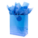 9" Medium Gift Bag with Tissue Paper (Blue Foil Stripes) for Birthdays, Weddings, Hanukkah, Christmas, Graduations, Father's Day and More 